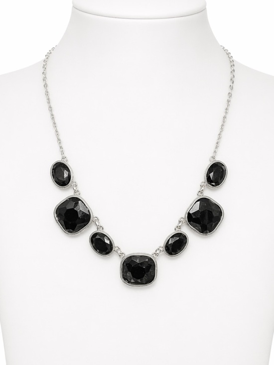 Jewelry - Black Costume Jewelry Stone Silver Necklace